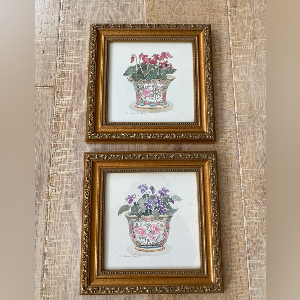 C. Winterle Olson Watercolor Prints in Ornate Gold Frames